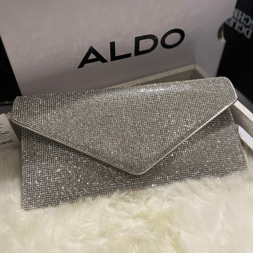 Aldo Glittering Silver Wristlet Clutch